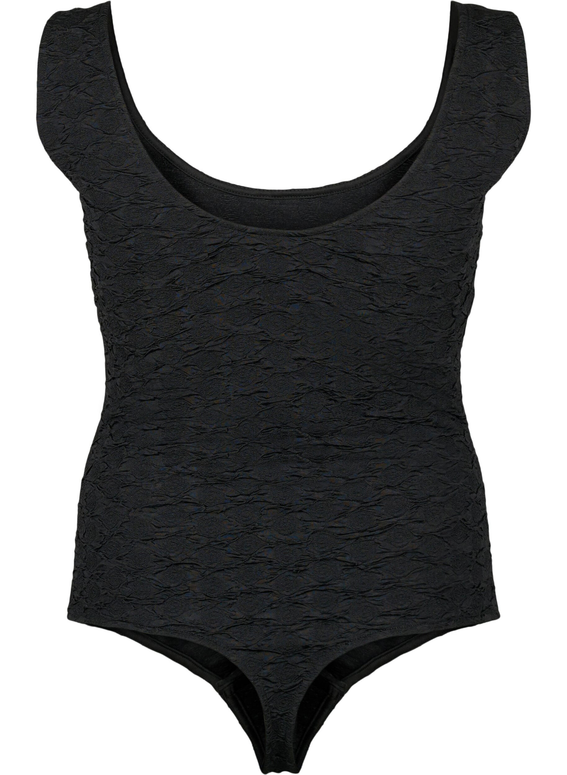 Zizzi Hihaton bodystockig strukturoidusta kankaasta, Black, Packshot image number 1