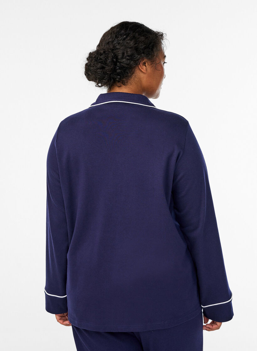 Puuvillainen pyjamapaita rintataskulla, Sininen, Model image number 2