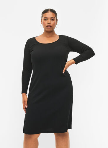 Tyköistuva mekko, jossa on pitkät hihat ja halkio, Black, Model image number 0