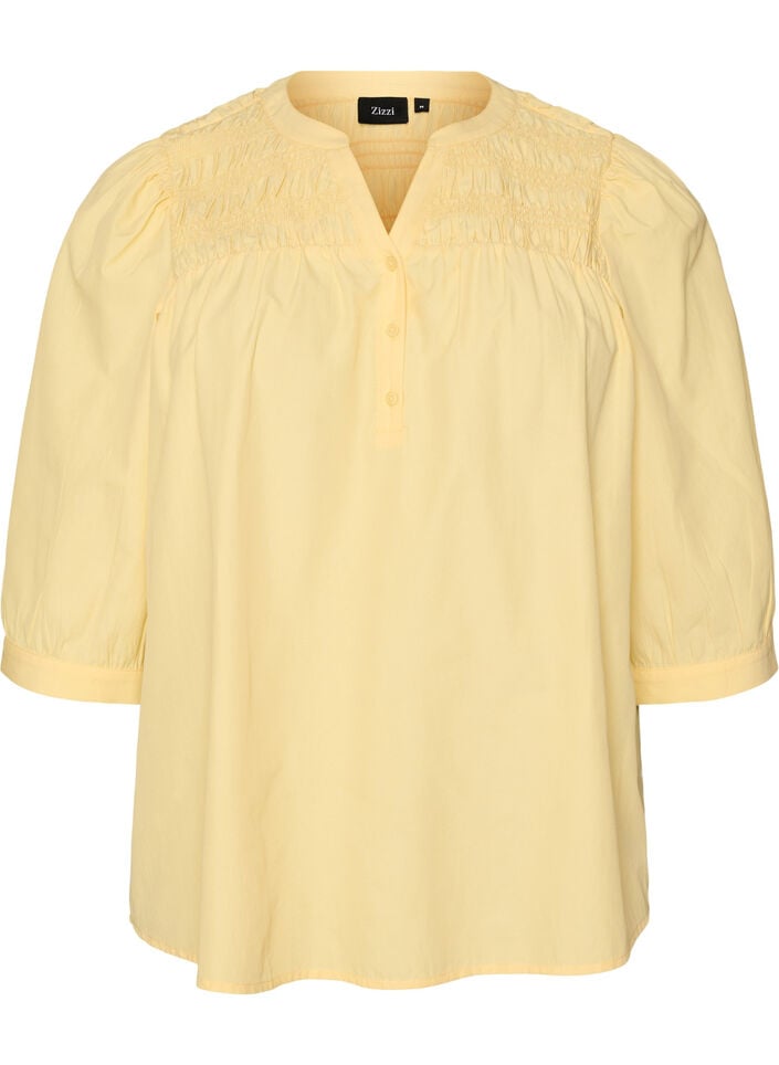 Pusero smockilla ja 3/4-hihoilla, Keltainen, Packshot image number 0