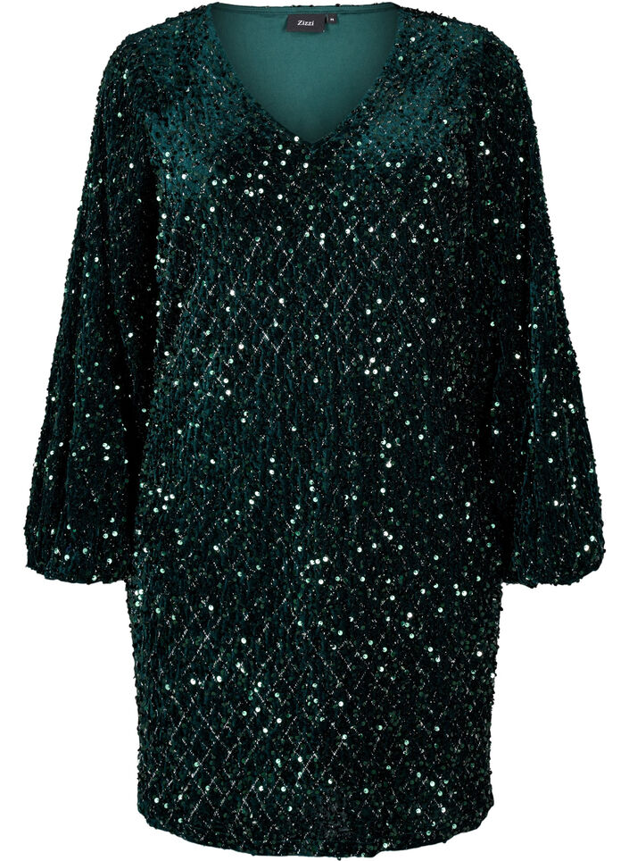 Paljettimekko V-pääntiellä ja ruutukuviolla, Rain Forest Sequins, Packshot image number 0