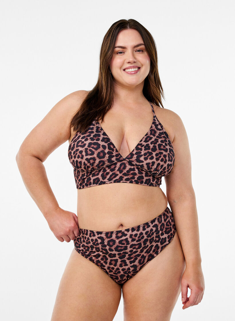 Leopardikuvioiset brazilian-malliset bikinihousut, Beige, Model image number 0
