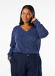 Jerseypusero V-p&auml;&auml;ntiell&auml; ja pitk&auml;t hihat, Sininen, Model image number 0