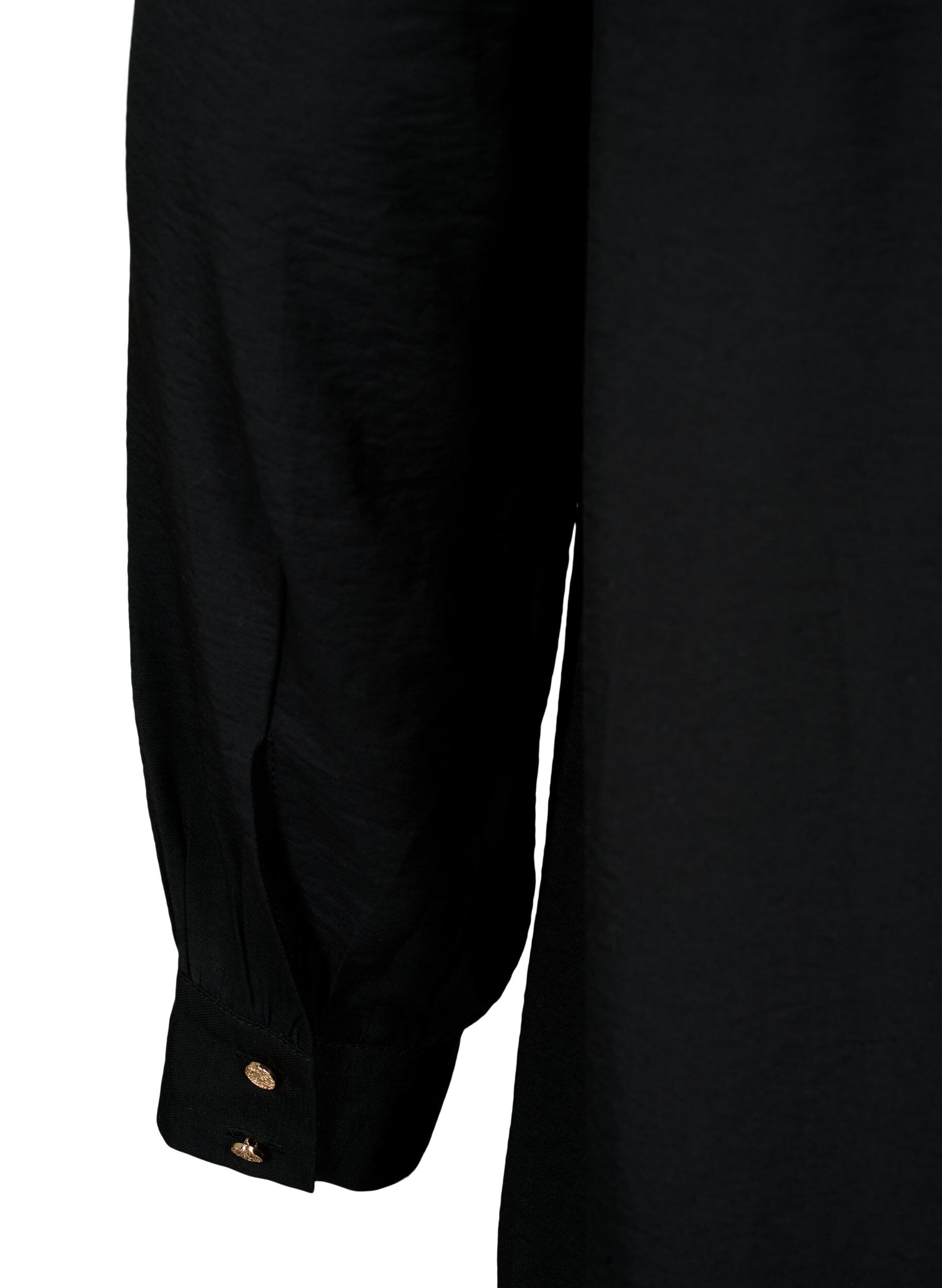 Zizzi Lyhyt mekko r&ouml;yhel&ouml;kauluksella, Black, Packshot image number 3