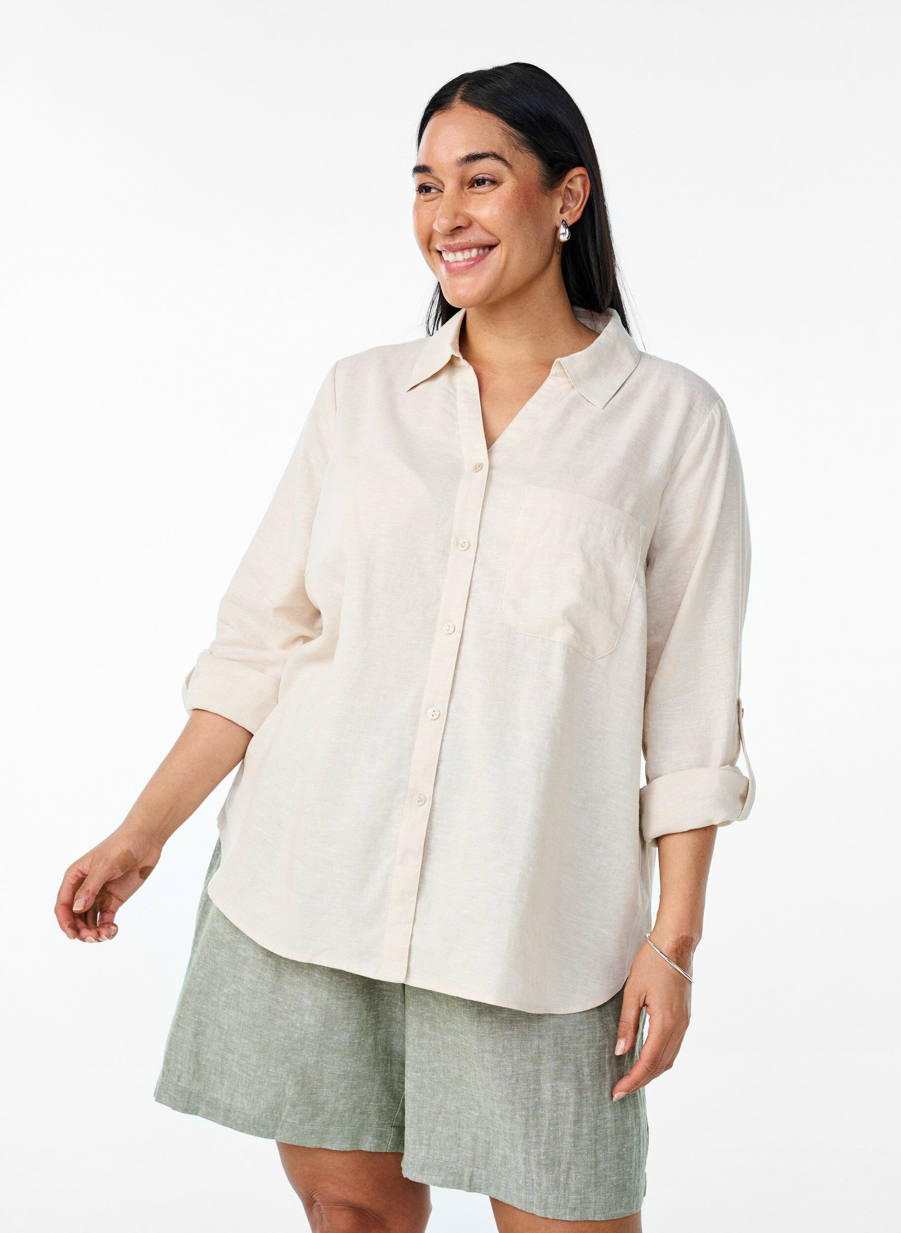ZizziPaita pellavaa ja viskoosia, 3/4-hihoilla, Beige, Model image number 0