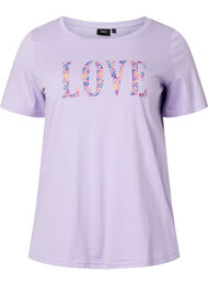 Puuvillainen t-paita pyöreällä pääntiellä ja painatuksella, Lavender W. Love