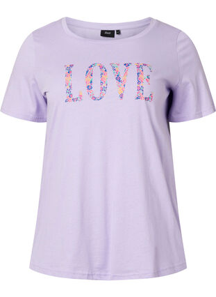 Puuvillainen t-paita pyöreällä pääntiellä ja painatuksella, Lavender W. Love, Packshot image number 0