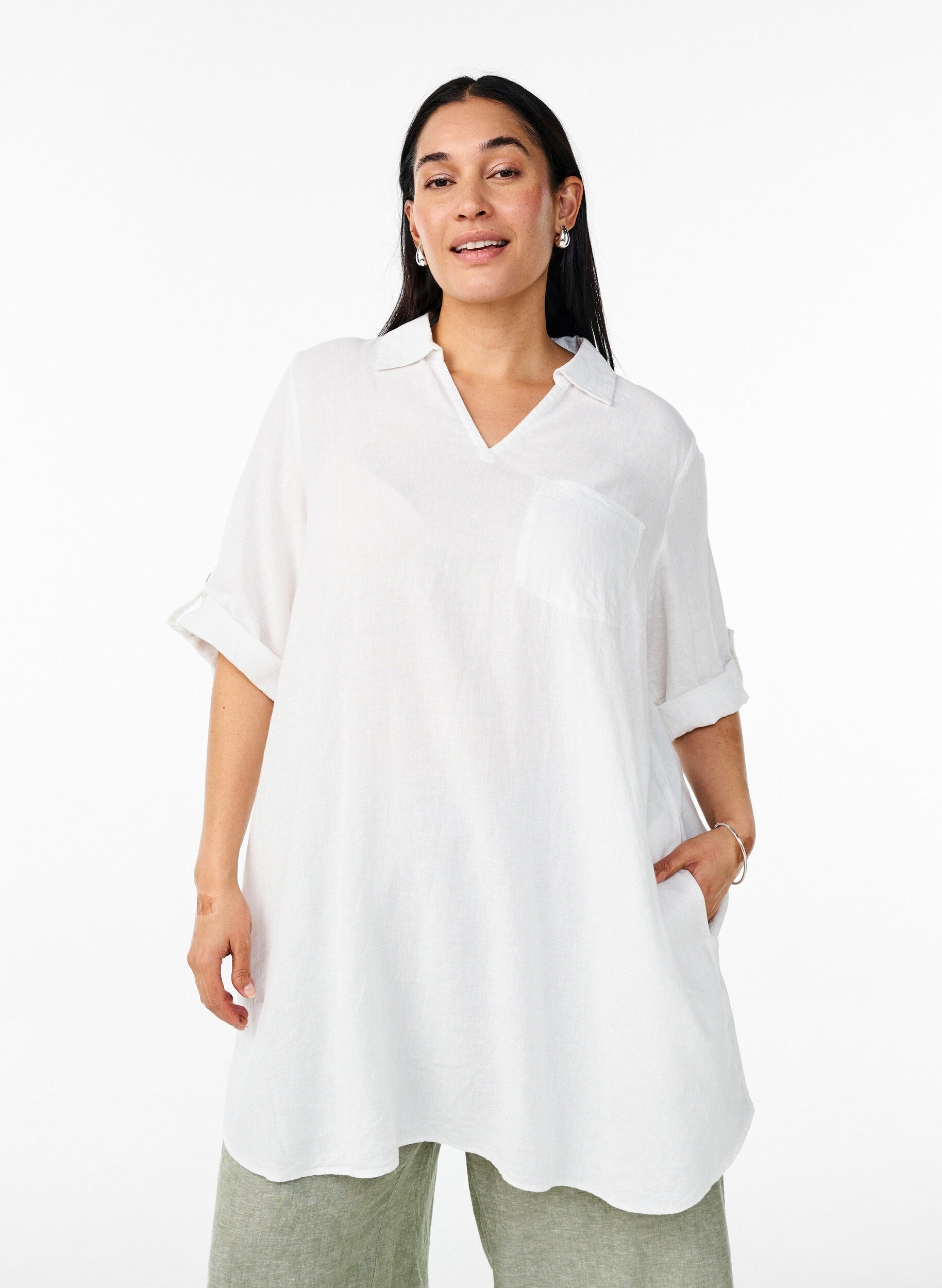 ZizziA-mallinen tunika pellavaa ja viskoosia, Valkoinen, Model image number 0