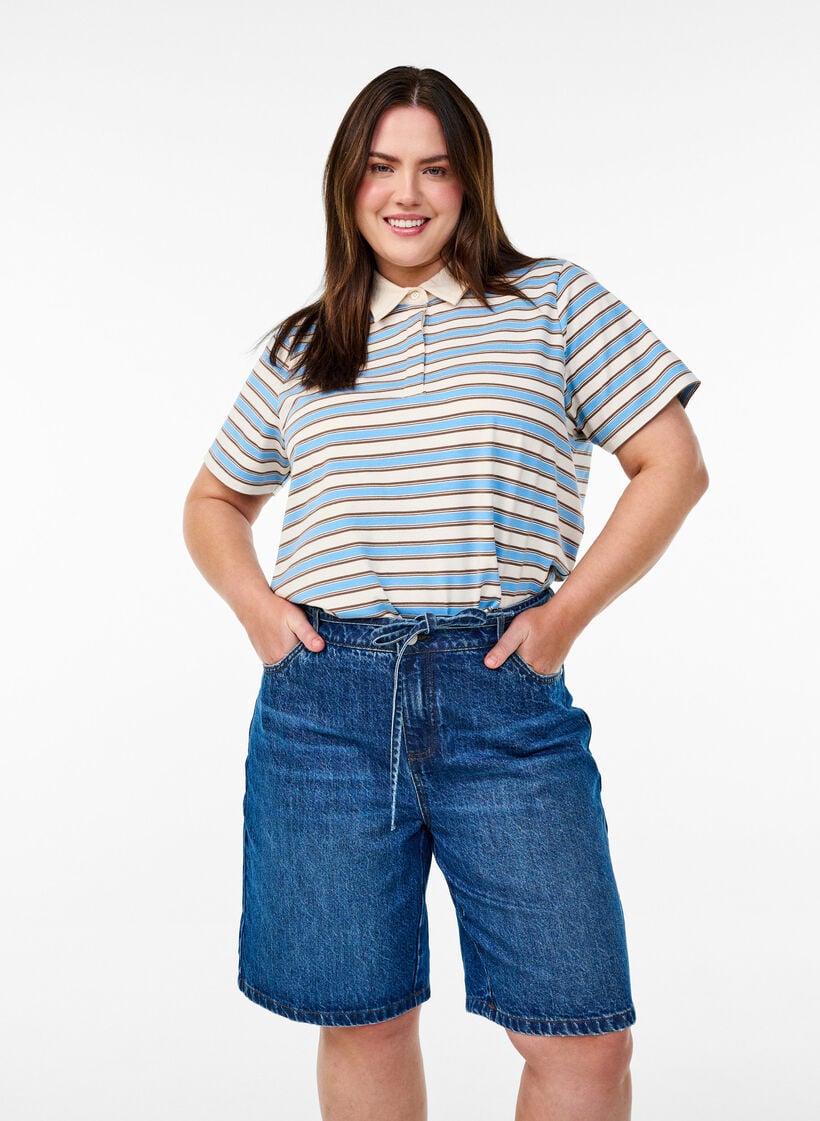 Slim fit -denimshortsit solmittavalla vy&ouml;ll&auml;, Sininen, Model