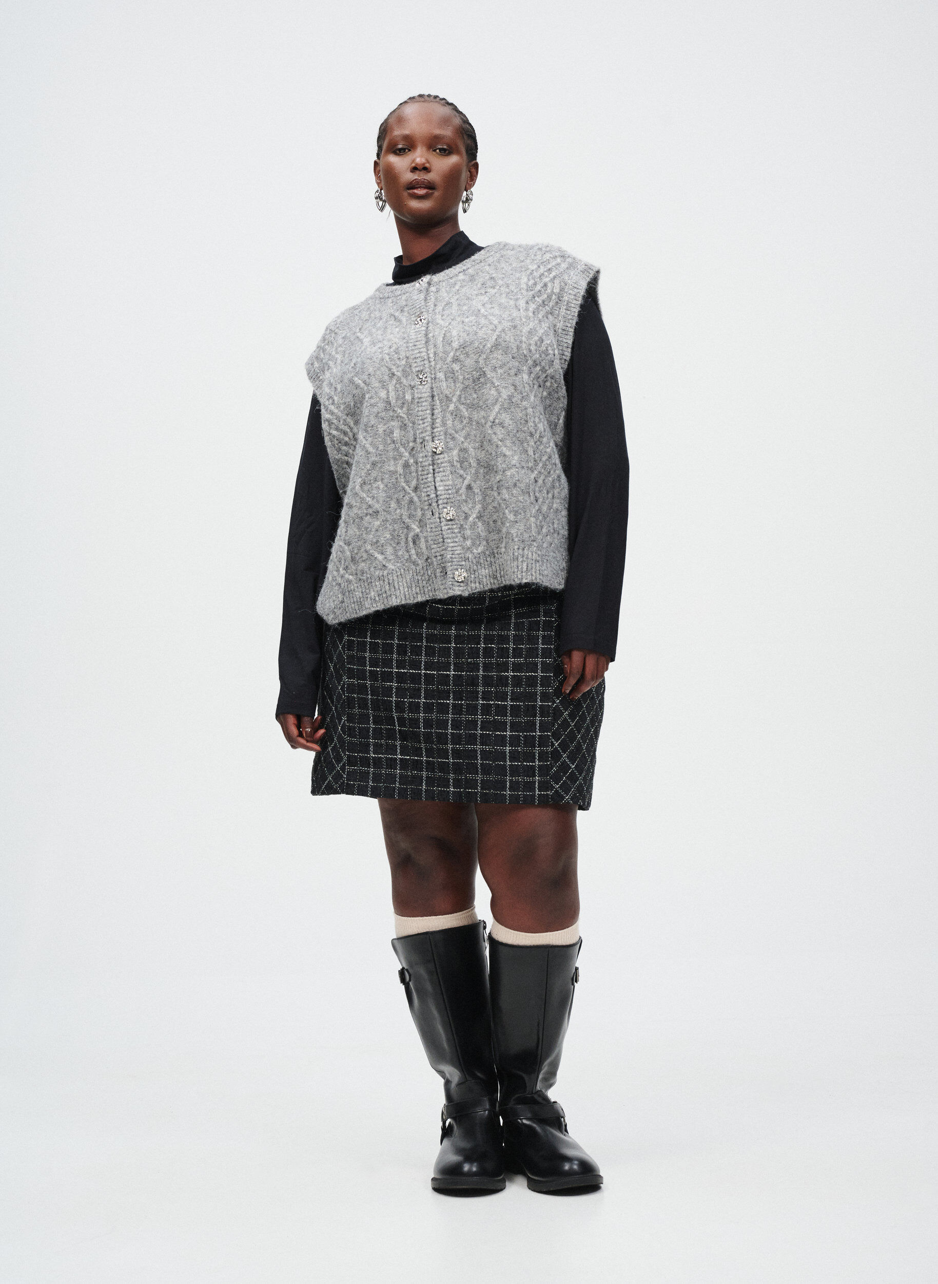 Zizzi Pitk&auml;hihainen pusero, jossa korkea kaulus, Musta, Image image number 0