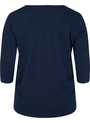Yksivärinen ja puuvillainen t-paita 3/4-hihoilla, Navy Blazer, Packshot image number 1