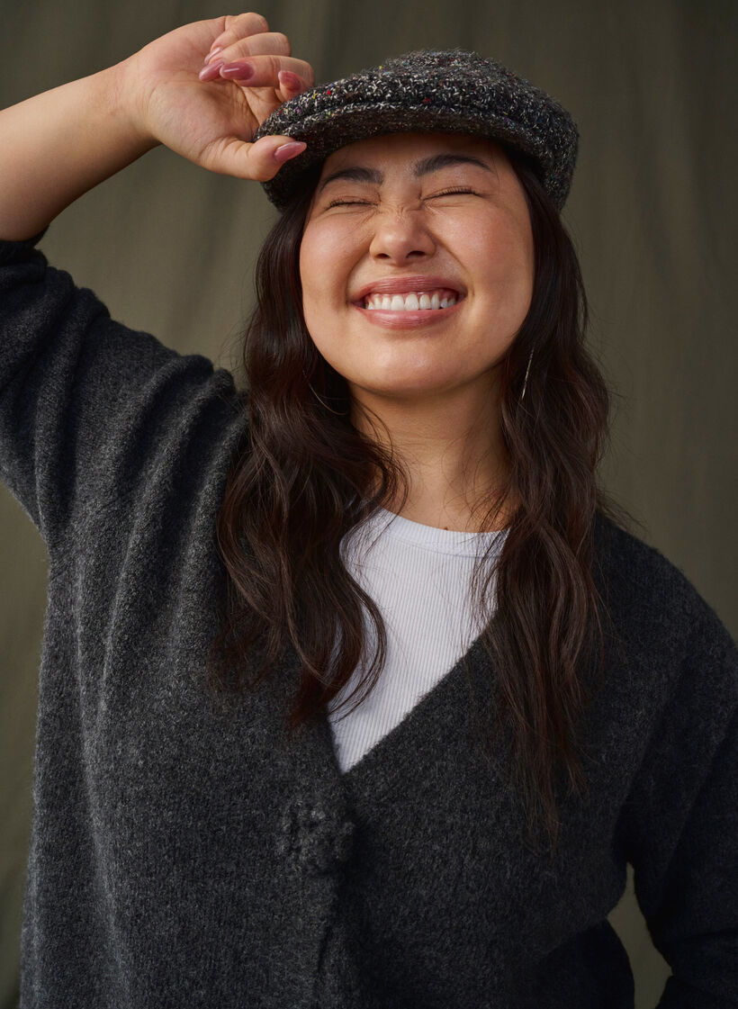 Lyhyt neuletakki kukkanapeilla, Dark Grey Melange, Image image number 0