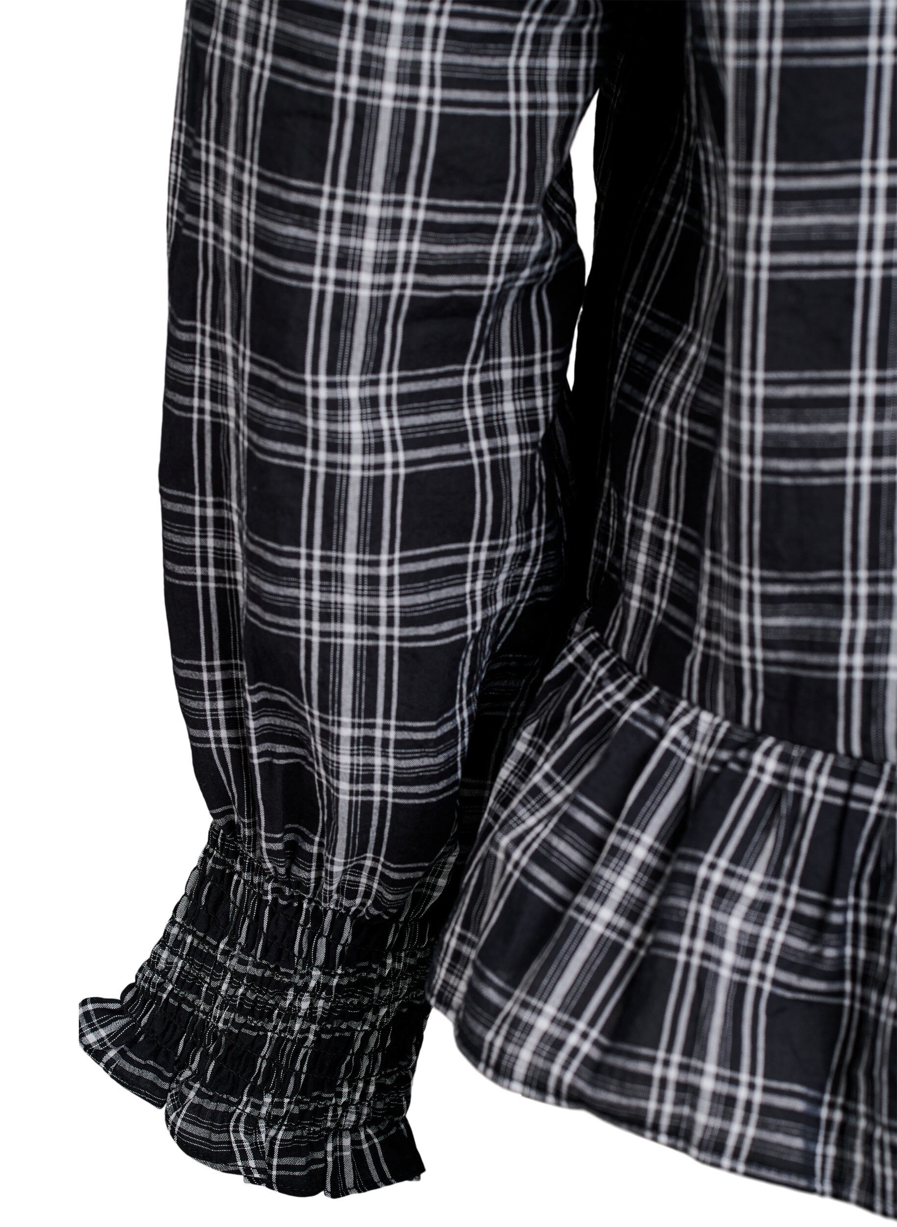 Zizzi Ruudullinen pusero r&ouml;yhel&ouml;yksityiskohdilla, Musta, Packshot image number 3