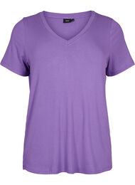 Viskoosista valmistettu ribattu t-paita v-pääntiellä, Deep Lavender