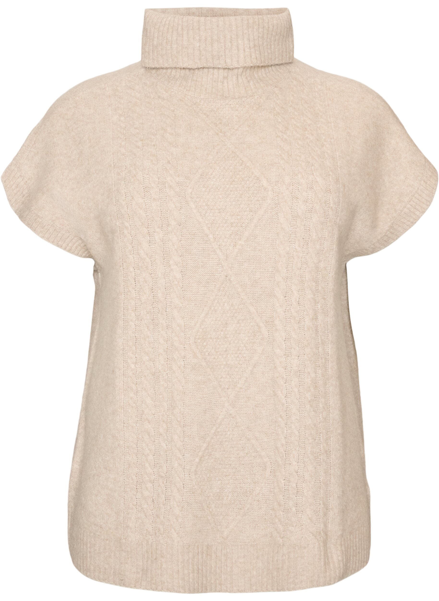 ZizziNeuleliivi poolokauluksella ja palmikkoneuleella, Beige, Packshot image number 0