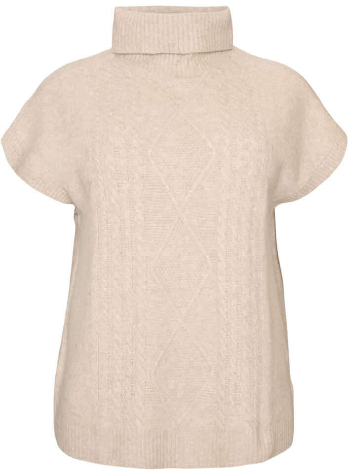 Neuleliivi poolokauluksella ja palmikkoneuleella, Beige, Packshot image number 0