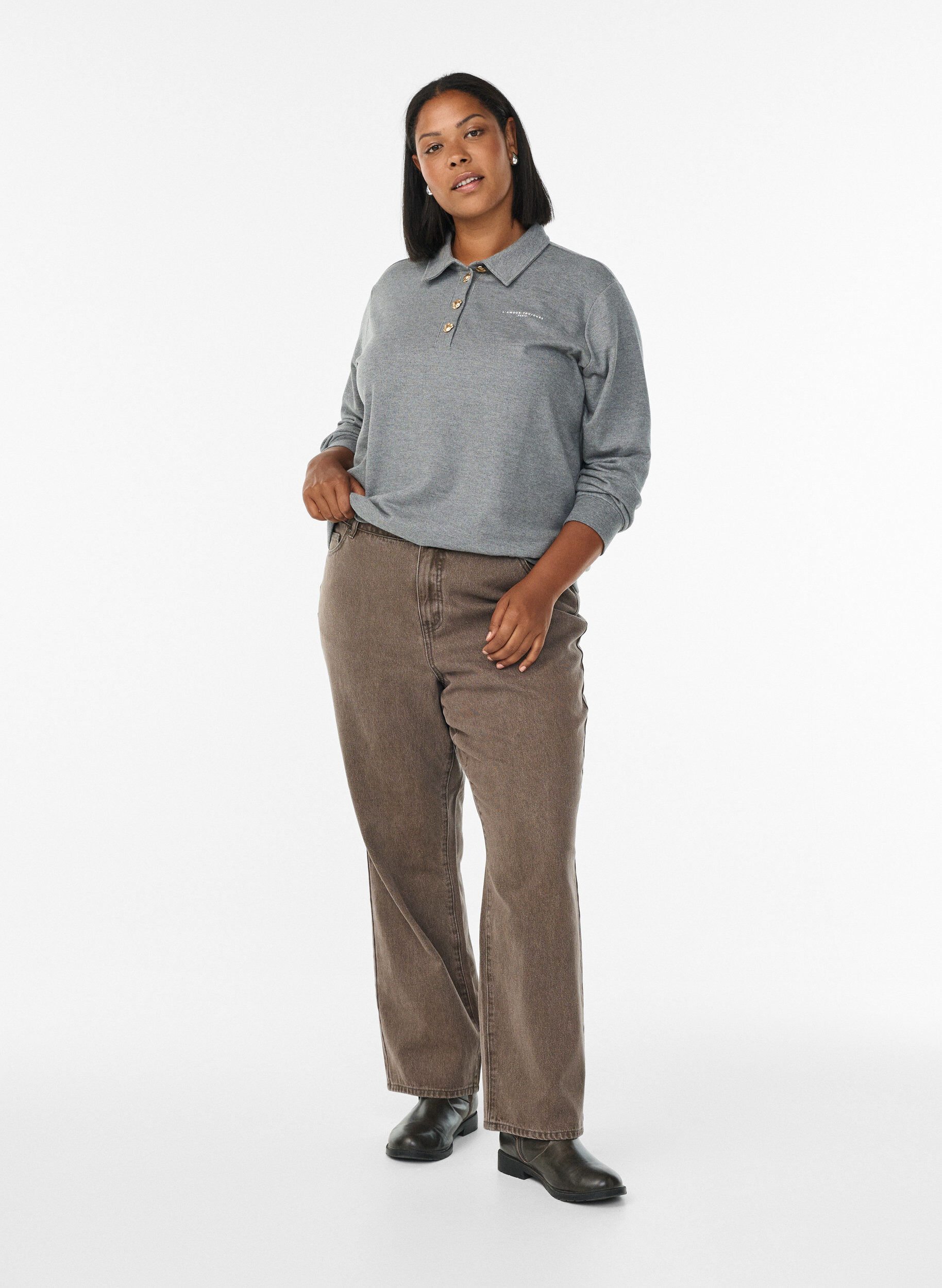 Zizzi Swetarpaita koristeellisilla napeilla, Harmaa, Model image number 1