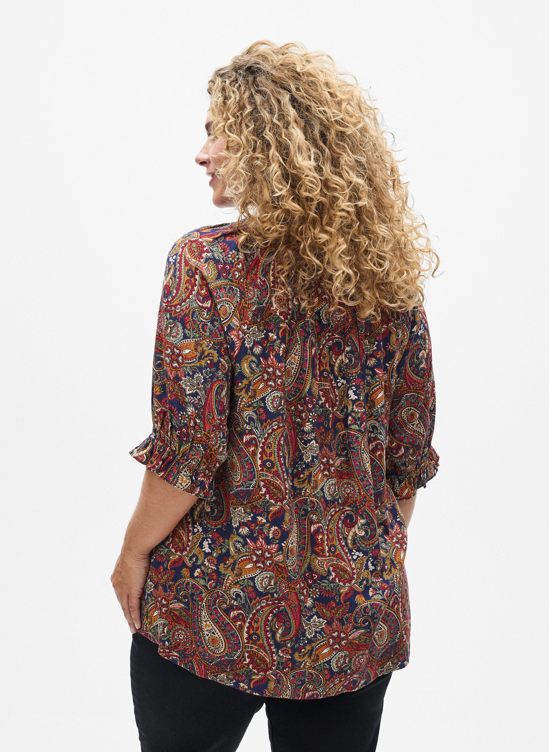 ZizziViskoosipusero paisley-kuviolla ja kyyn&auml;rpituisilla hihoilla, Sininen, Model image number 2
