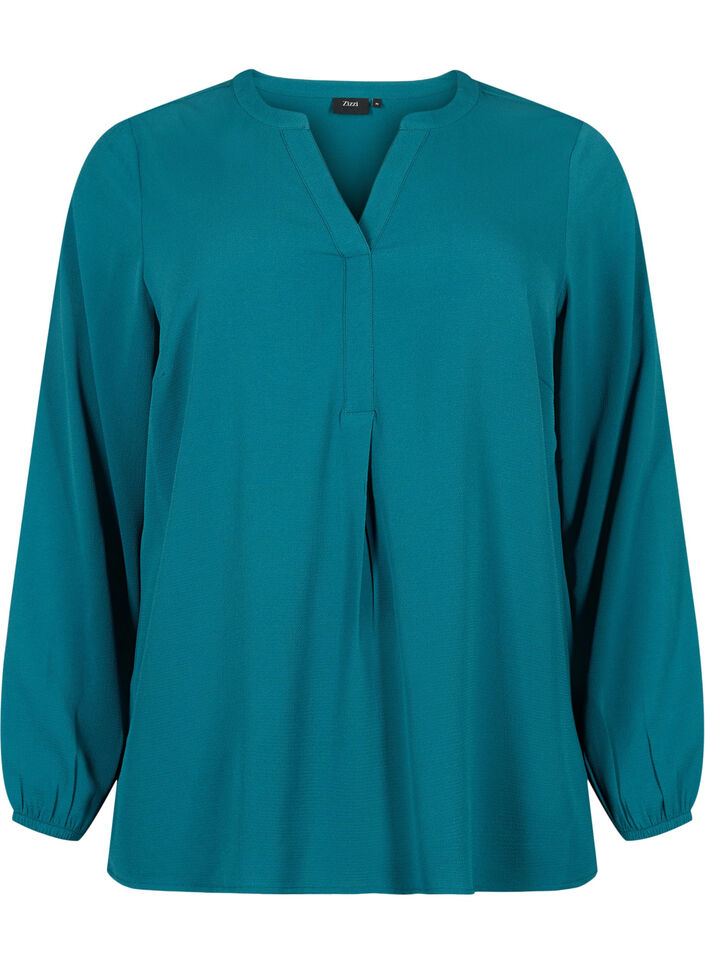Yksivärinen pusero v-aukolla, Deep Teal, Packshot image number 0