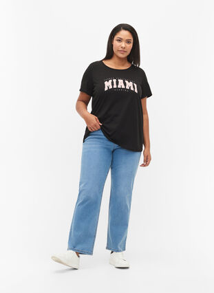 Puuvillainen t-paita printillä, Black MIAMI, Model image number 2