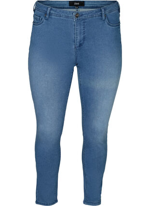 Slim fit -malliset Emily-farkut normaalilla vyötäröllä , Blue denim, Packshot image number 0