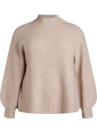 Ribattu neulepusero puff-hihoilla ja napeilla, Beige