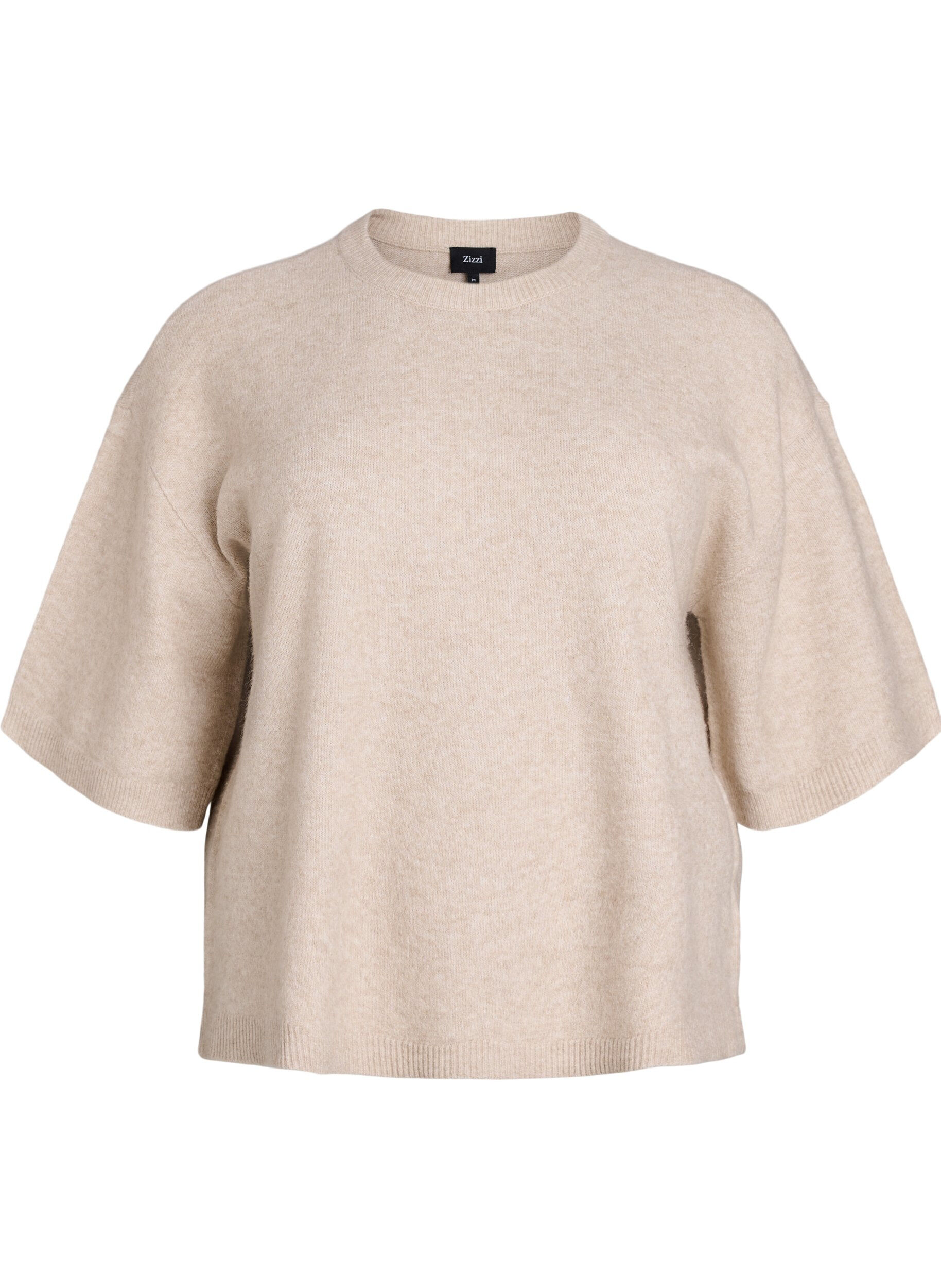 ZizziV&auml;lj&auml; neulepusero, jossa on lyhyet hihat, Beige, Packshot image number 0