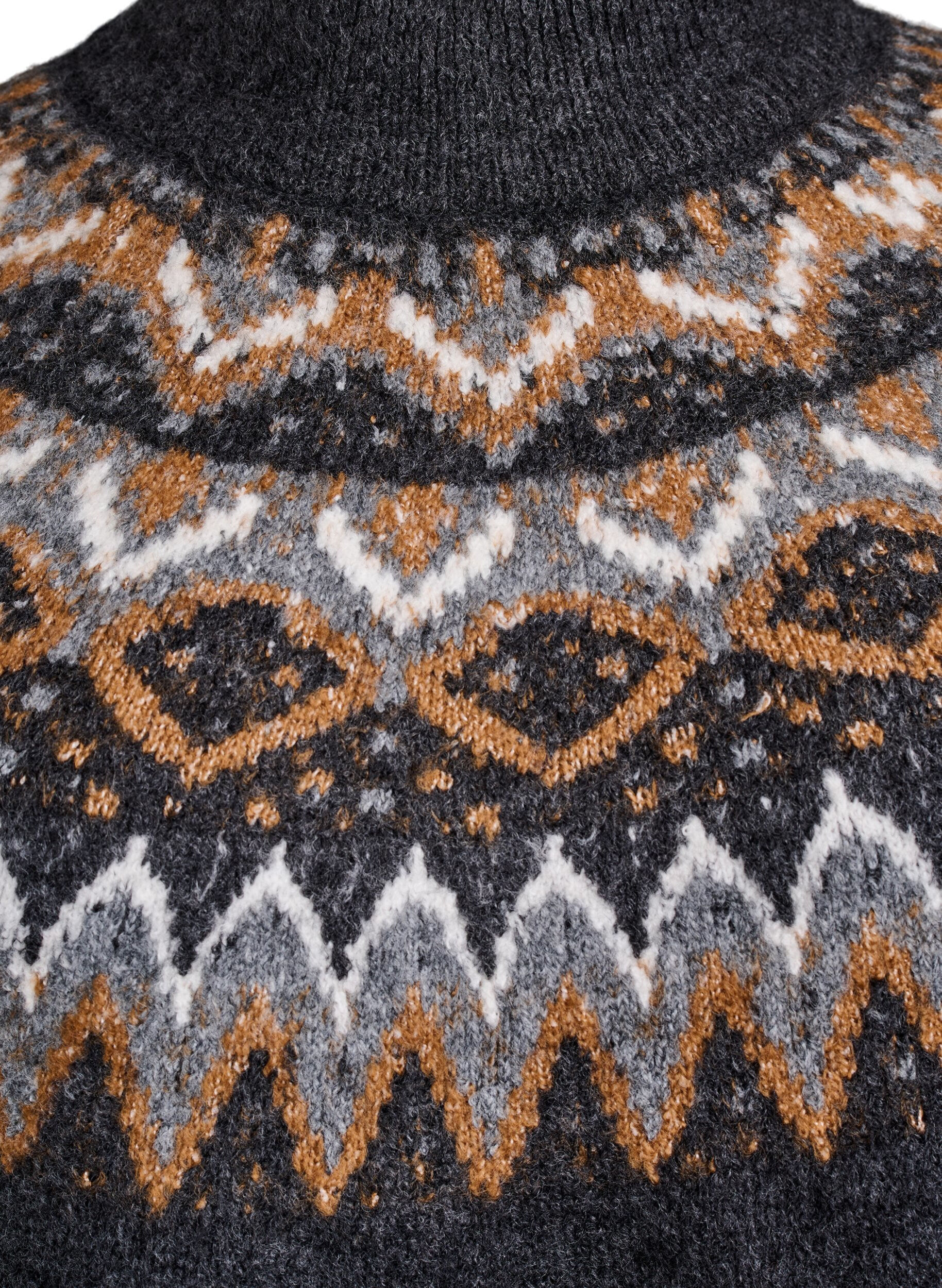 Zizzi Kuviollinen neulepusero korkealla kauluksella, Harmaa, Packshot image number 2