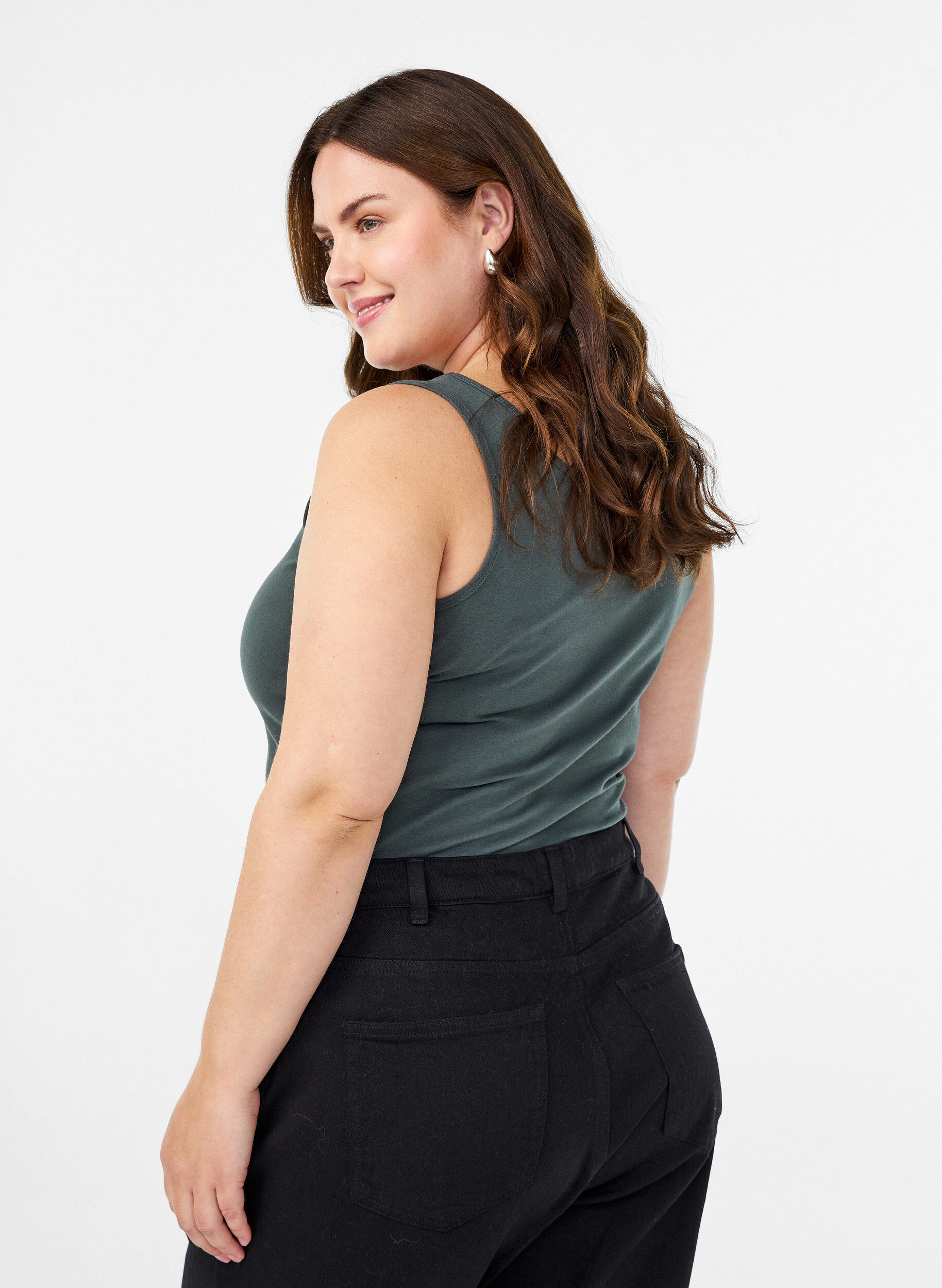 Zizzi Yksiv&auml;rinen perus paita puuvillasta, Vihre&auml;, Model image number 2