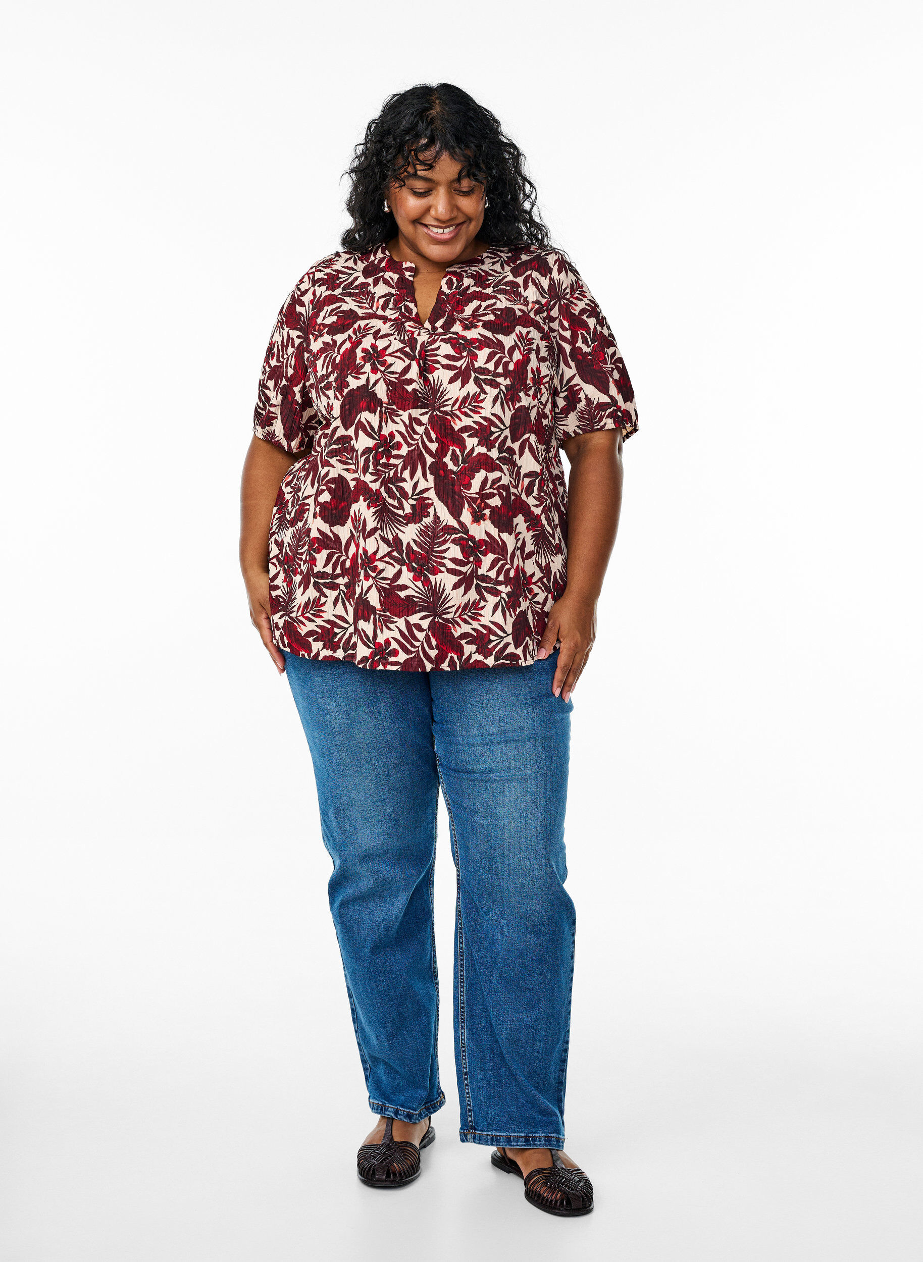 Zizzi Kukallinen lyhythihainen pusero, Punainen, Model image number 1