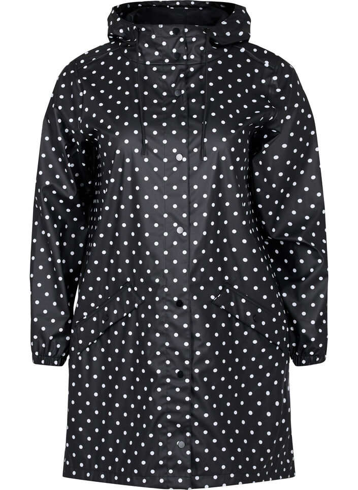 Pilkullinen sadetakki hupulla, Black W/White Dot, Packshot image number 0