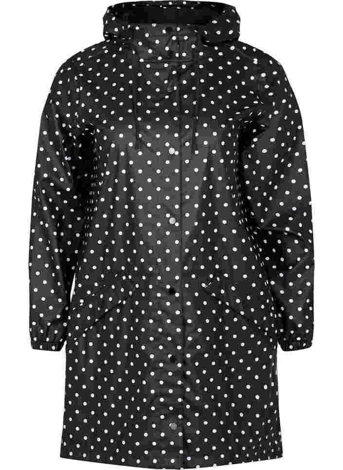 Pilkullinen sadetakki hupulla, Black W/White Dot, Packshot image number 0