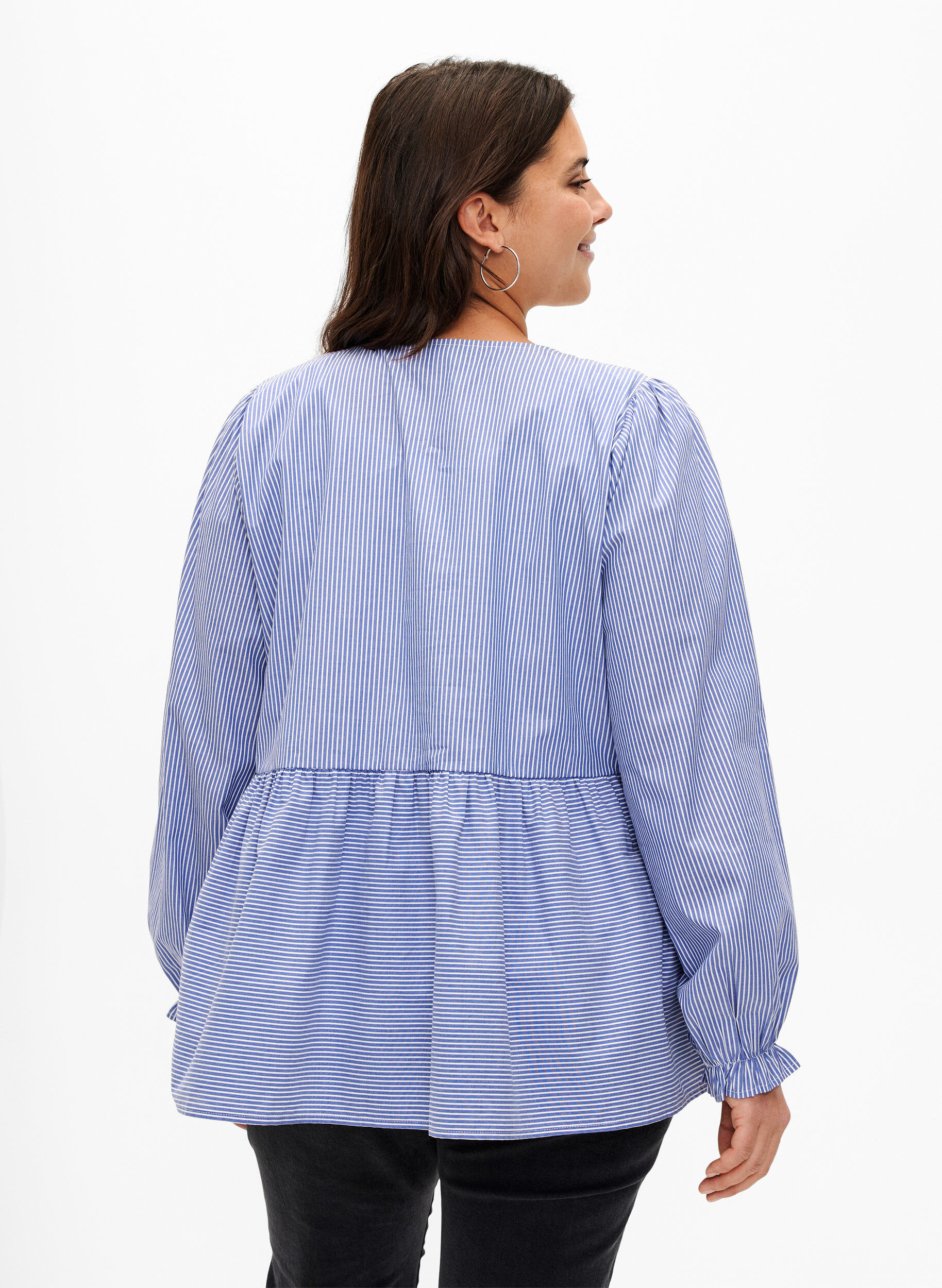 ZizziRaidallinen puuvillapusero rusettiyksityiskohdalla, Baja Blue Stripe, Model image number 1
