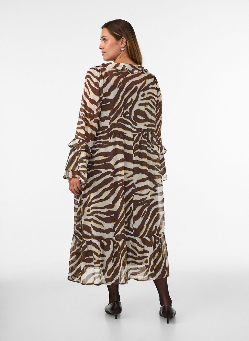 Mekko r&ouml;yhel&ouml;yksityiskohdilla ja V-p&auml;&auml;ntiell&auml;, Ruskea, Model image number 1