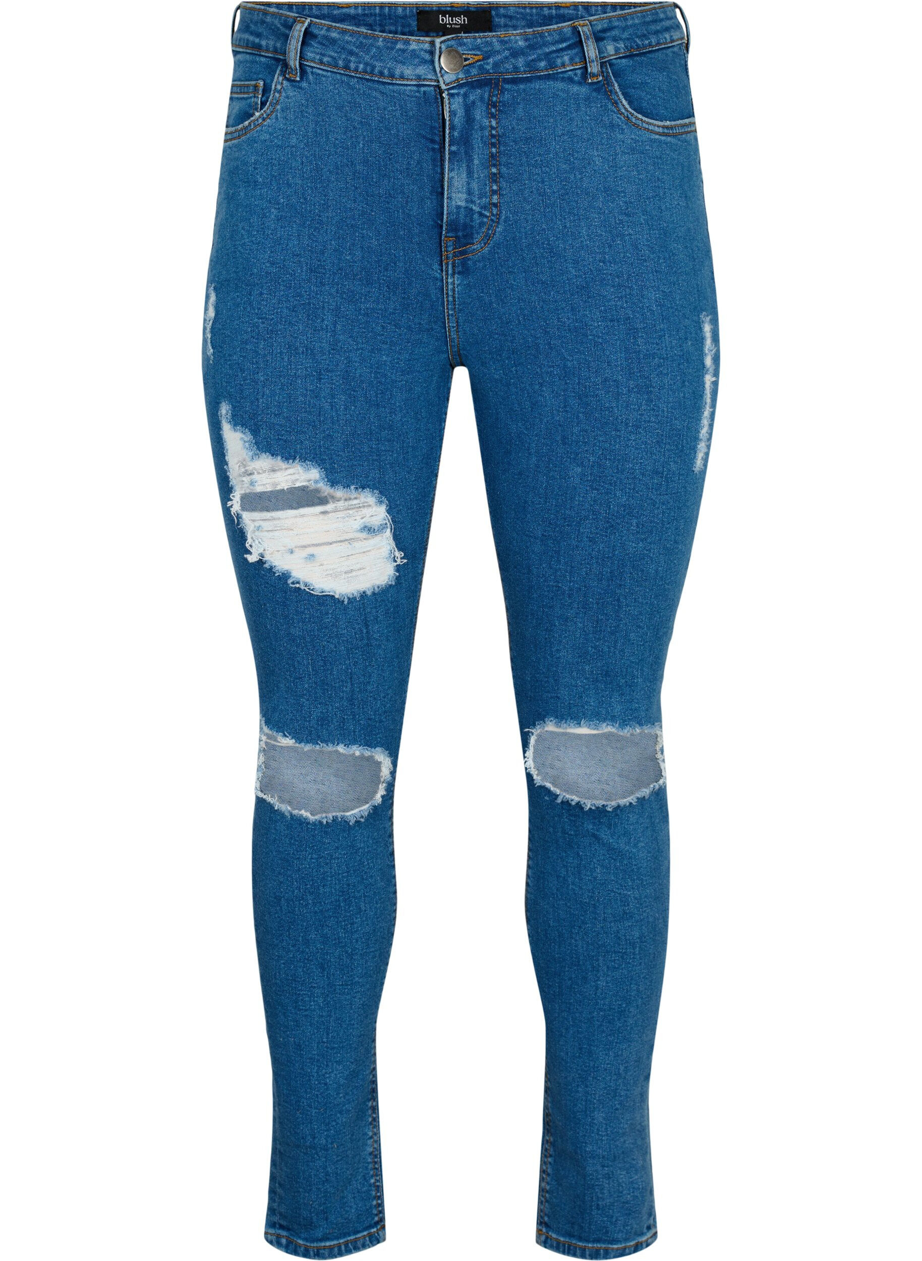 Zizzi Tyk&ouml;istuvat farkut kulutuksilla, Blue denim, Packshot image number 0