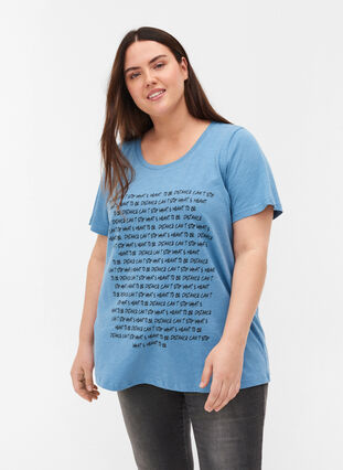 Ekologisesta puuvillasta valmistettu t-paita printillä, Blue Heaven Melange, Model image number 0