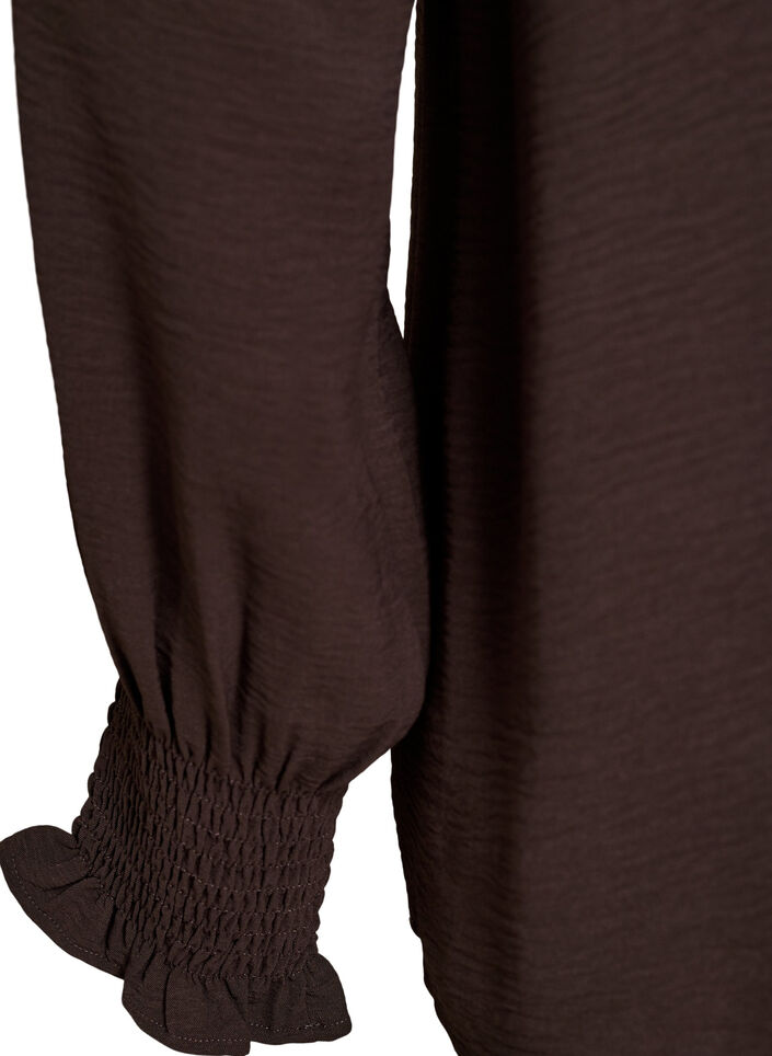 Pusero smock-kalvosimilla ja v-p&auml;&auml;ntiell&auml;, Ruskea, Packshot image number 3