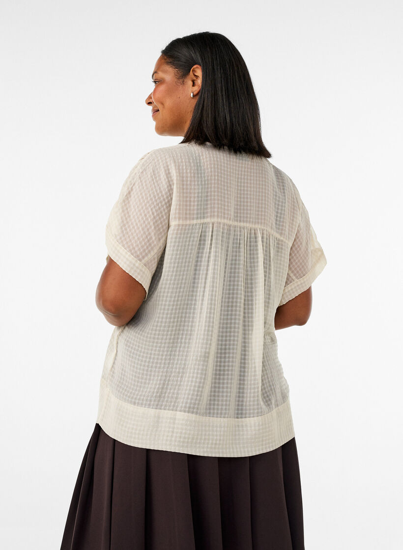 Seersucker -pusero V-p&auml;&auml;ntiell&auml;, Beige, Model image number 2