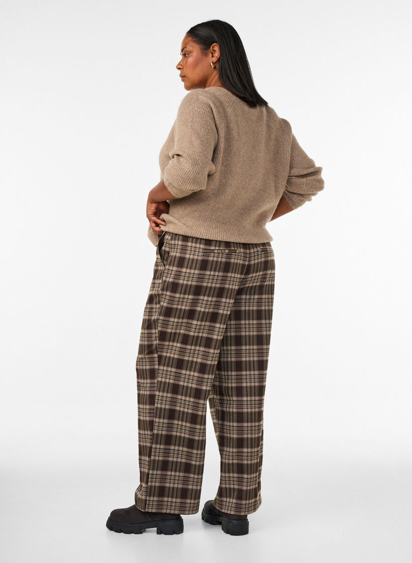 Ruudulliset, leve&auml;lahkeiset housut, Ruskea, Model