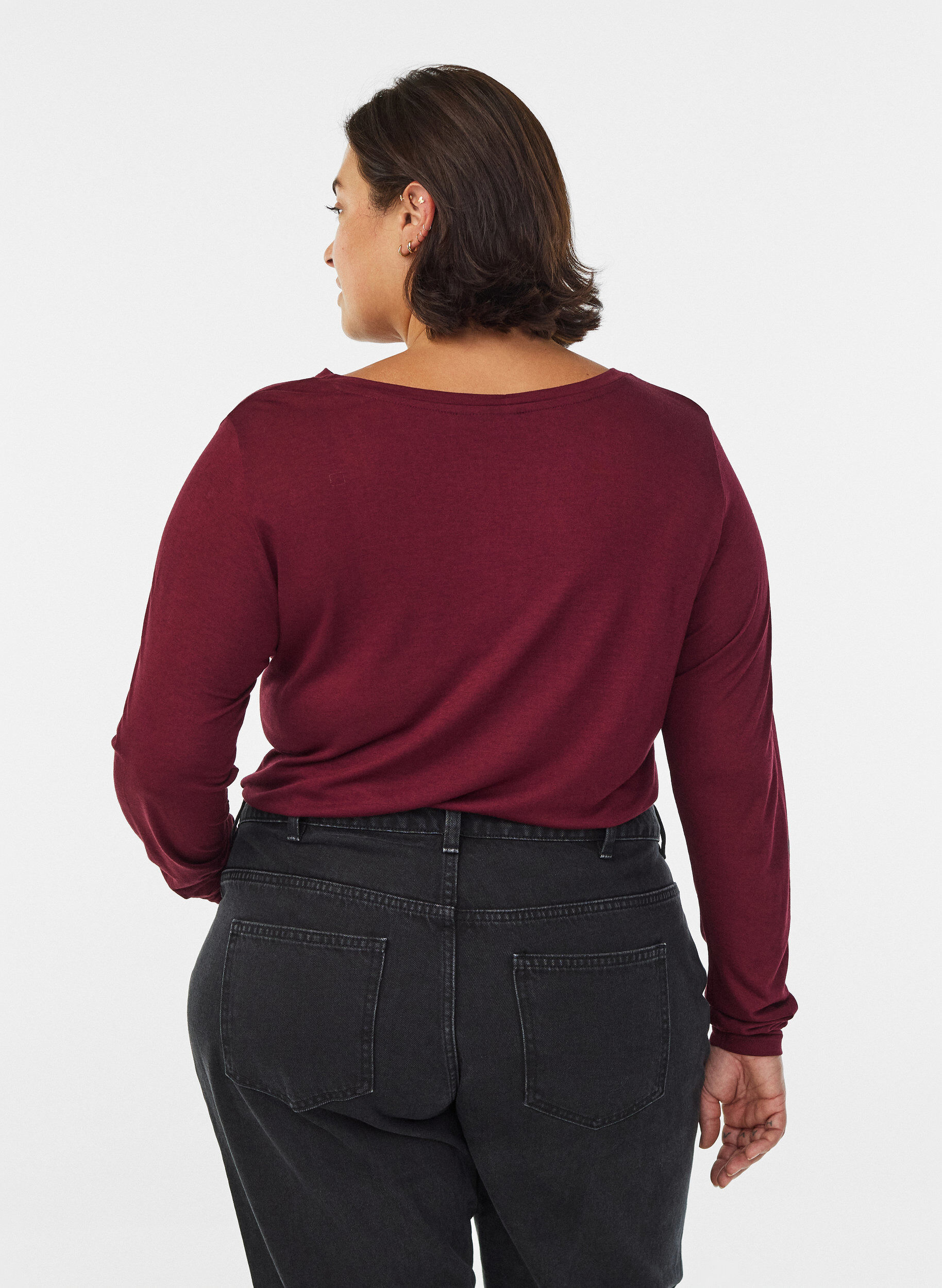 ZizziPitk&auml;hihainen pusero villasta ja viskoosista, Tumma Bordeaux, Model image number 2