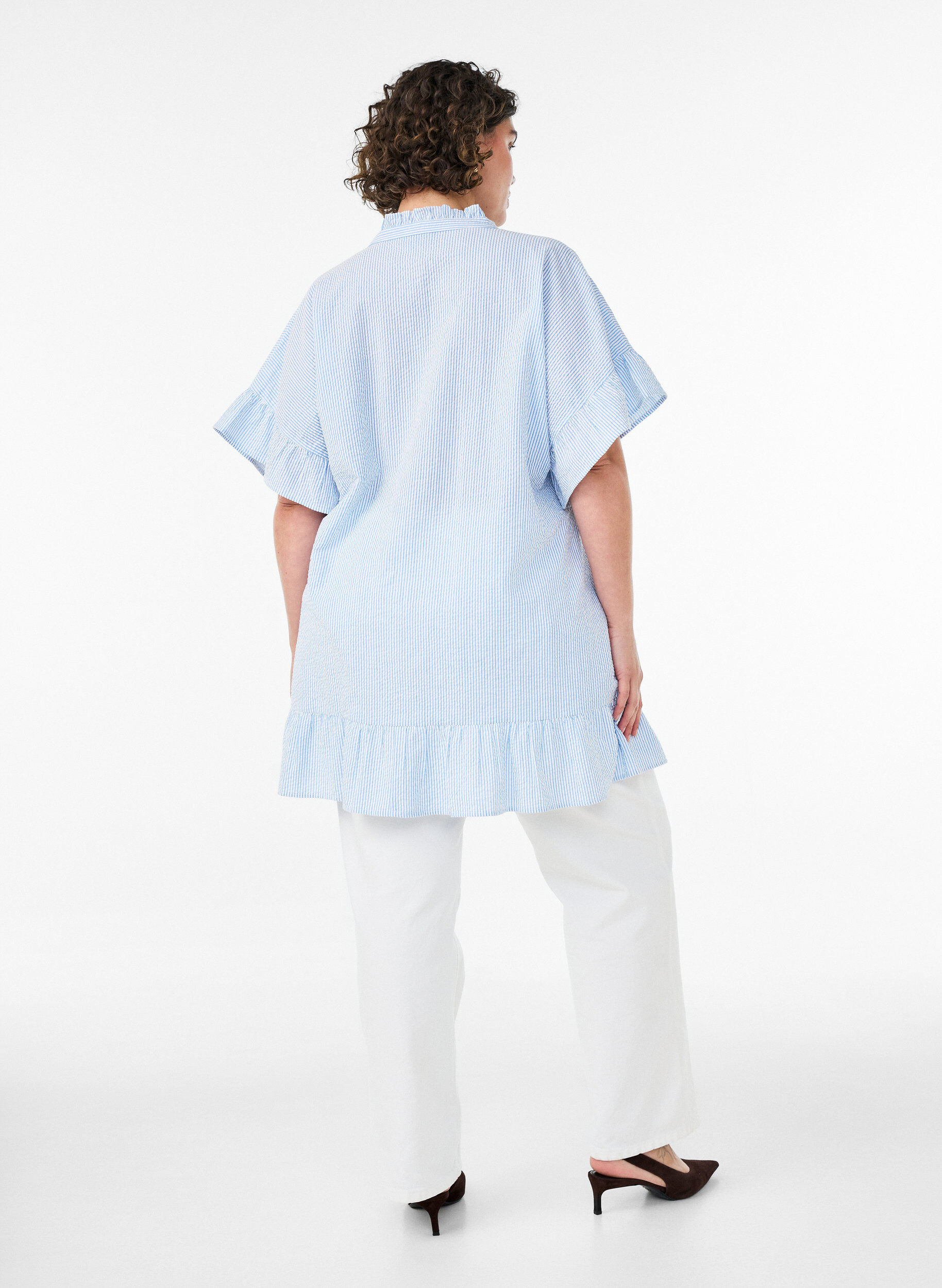 ZizziPuuvillatunika raidoilla ja r&ouml;yhel&ouml;yksityiskohdilla, Sininen, Model image number 2