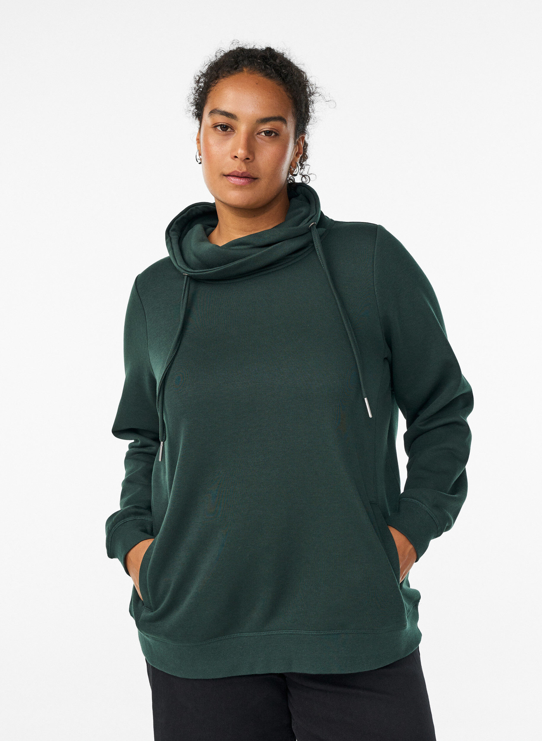 Collegepaita korkealla kauluksella ja taskuilla, Vihre&auml;, Model