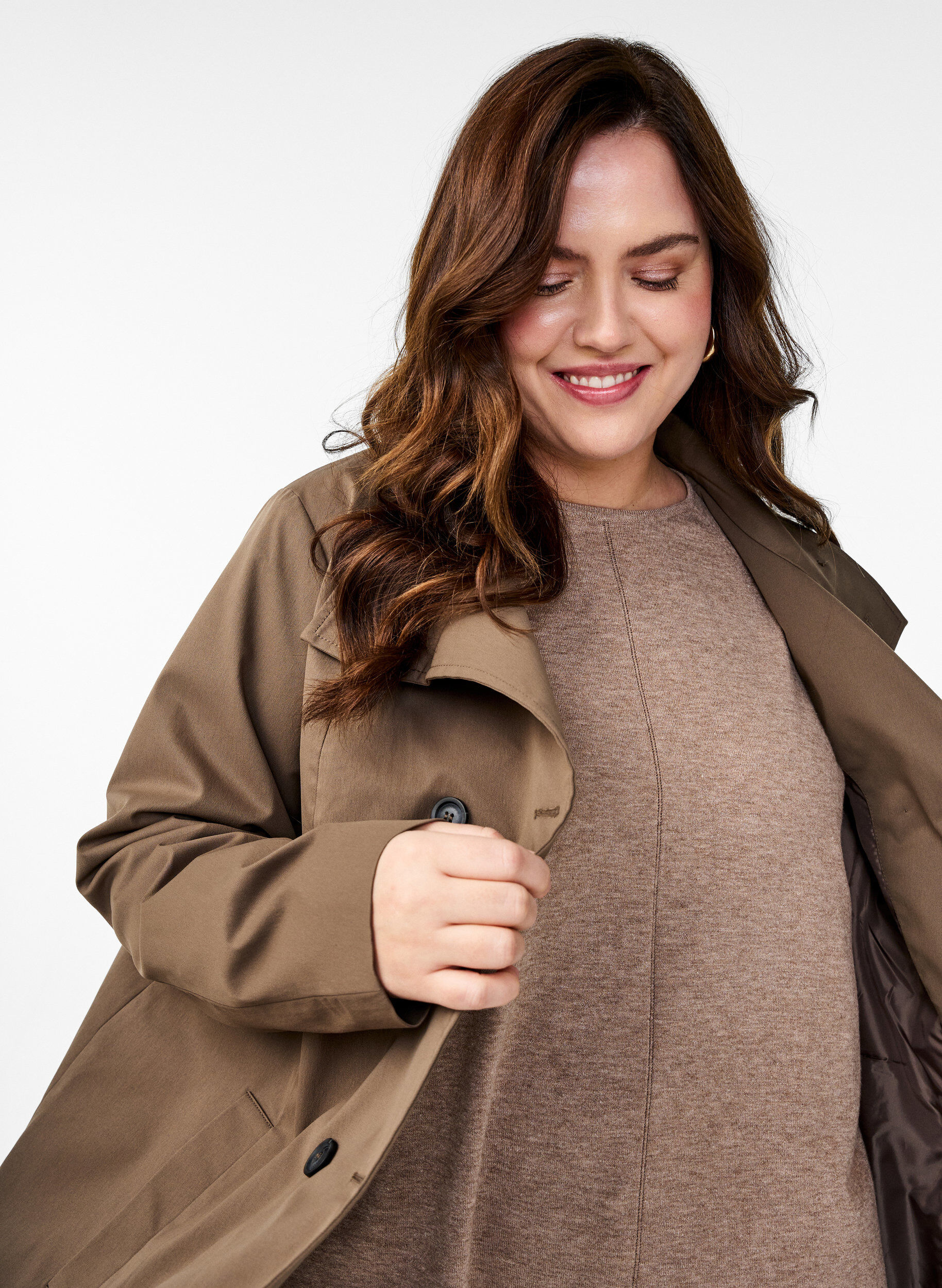 Zizzi Vedenkest&auml;v&auml; kev&auml;ttakki A-linjaisella leikkauksella, Ruskea, Image image number 0