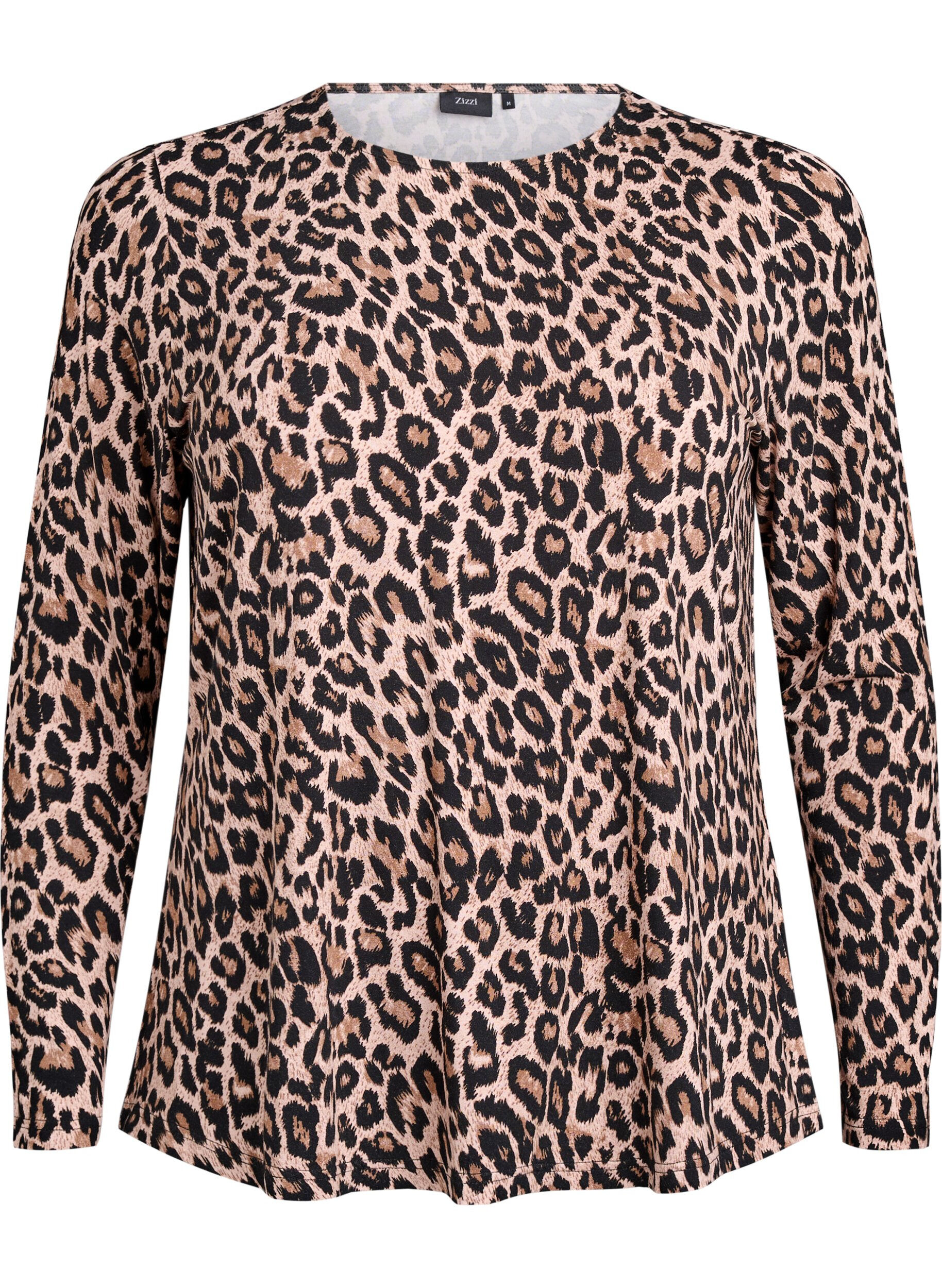 ZizziPitk&auml;hihainen pusero leopardikuosilla, Ruskea, Packshot image number 0