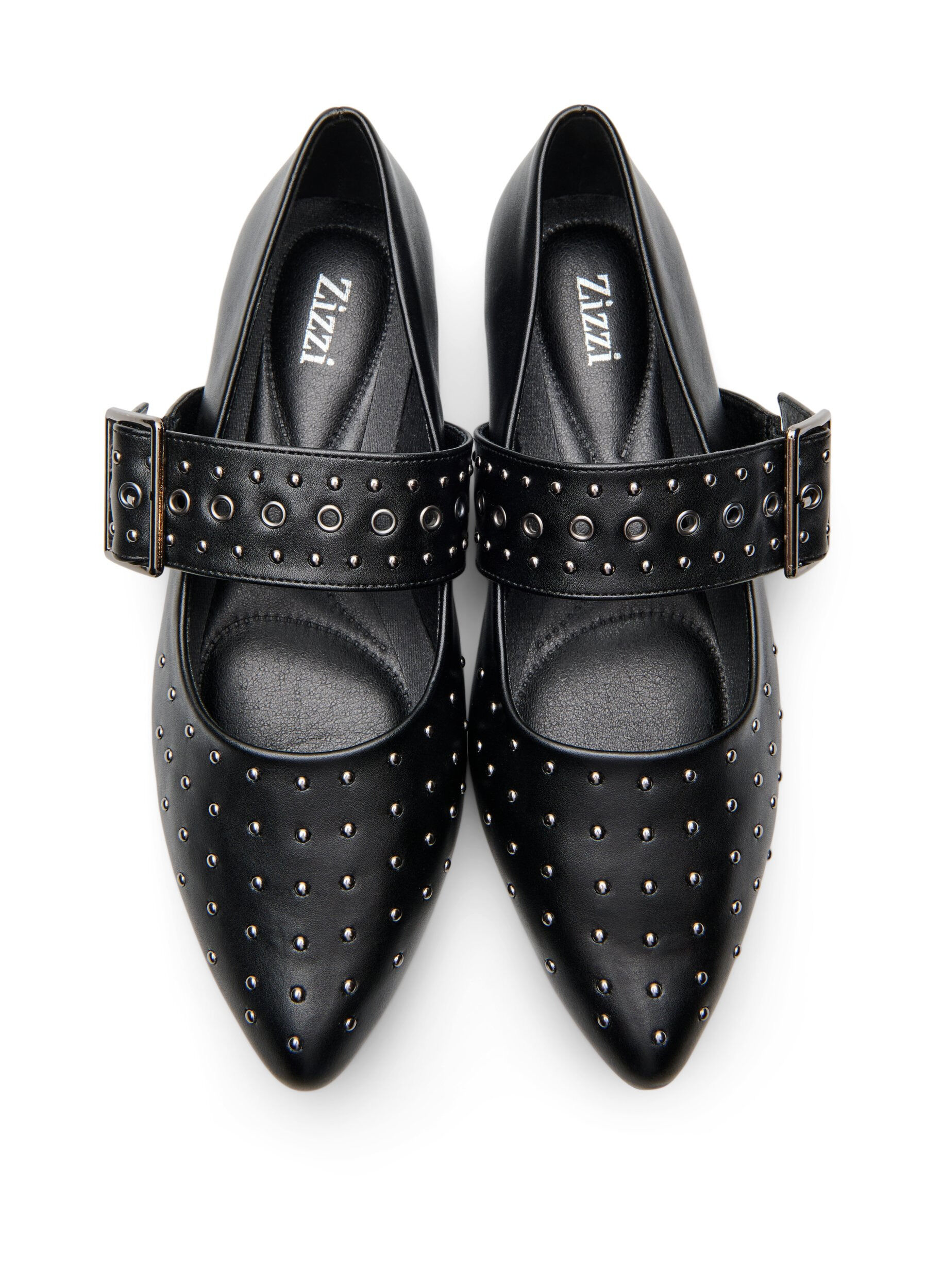 Zizzi Leve&auml;lestiset - Ter&auml;v&auml;k&auml;rkiset ballerinat soljella ja niiteill&auml;, Musta, Packshot image number 2