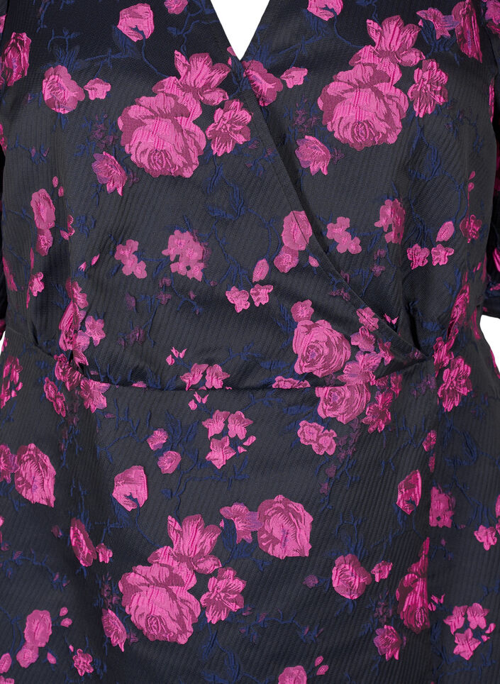 Lyhyt jacquard-kietaisumekko, Black w. Red Rose, Packshot image number 2