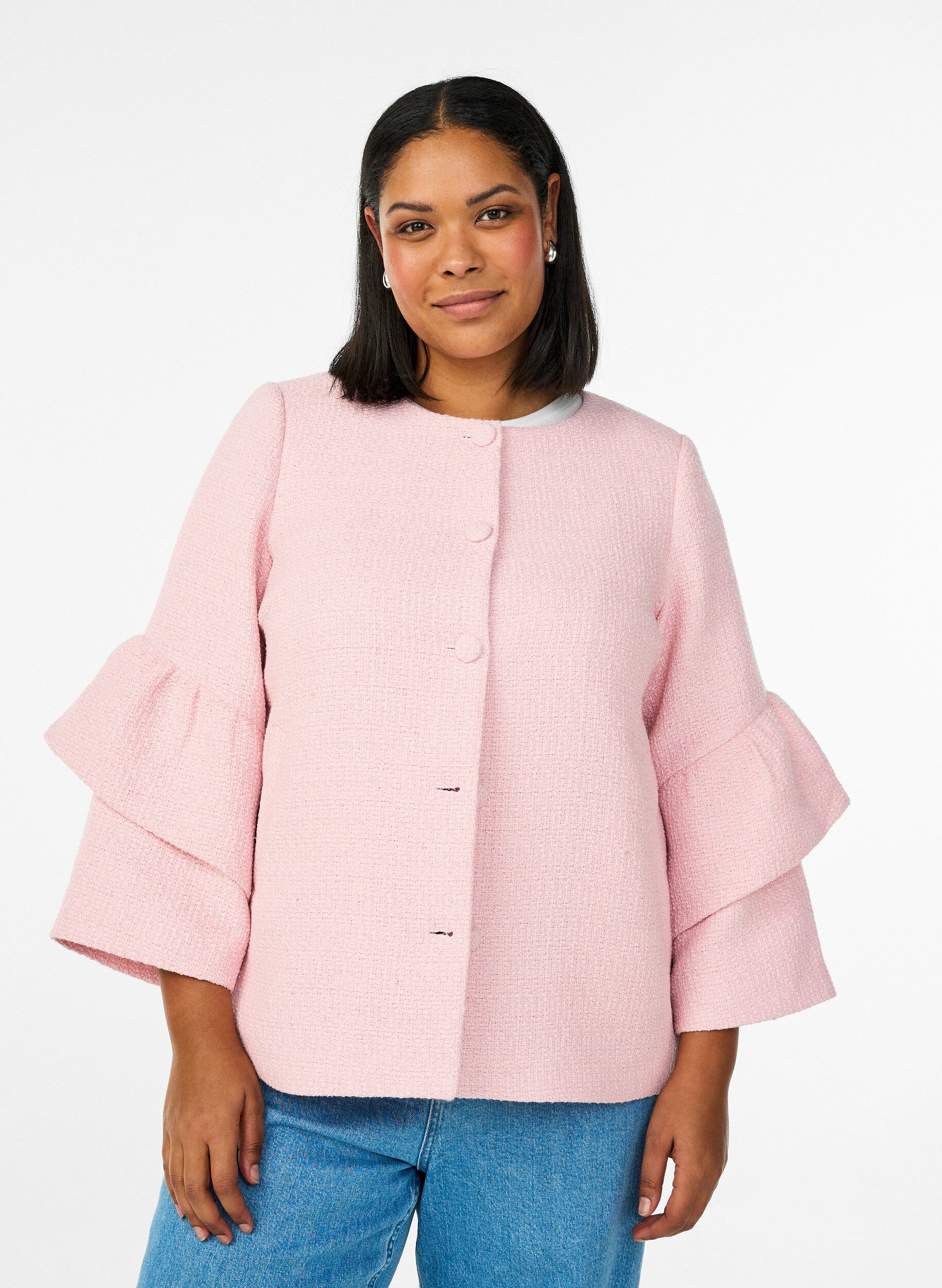 Boucl&eacute;-takki r&ouml;yhel&ouml;yksityiskohdilla, Vaaleanpunainen, Model