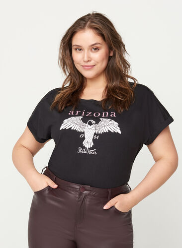 Lyhythihainen puuvillainen t-paita printillä, Black w. Arizona , Model image number 0