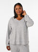 Jersey-pusero ribatulla tekstuurilla ja V-p&auml;&auml;ntiell&auml;, Harmaa, Model image number 0