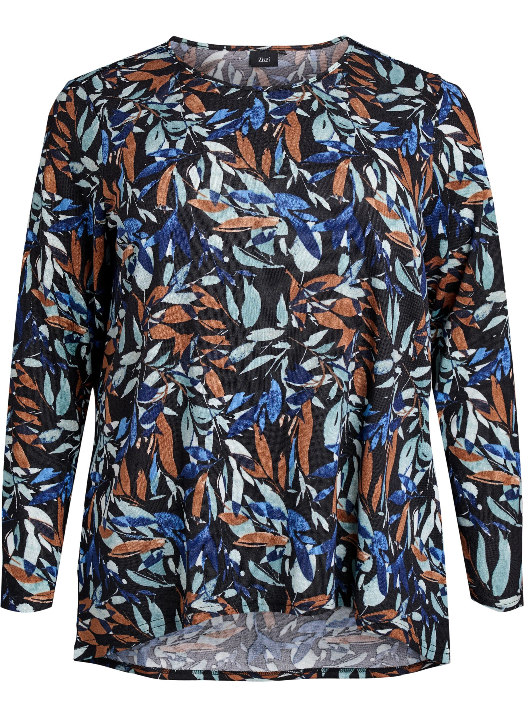 ZizziPitk&auml;hihainen kuviollinen pusero, Sininen, Packshot image number 0